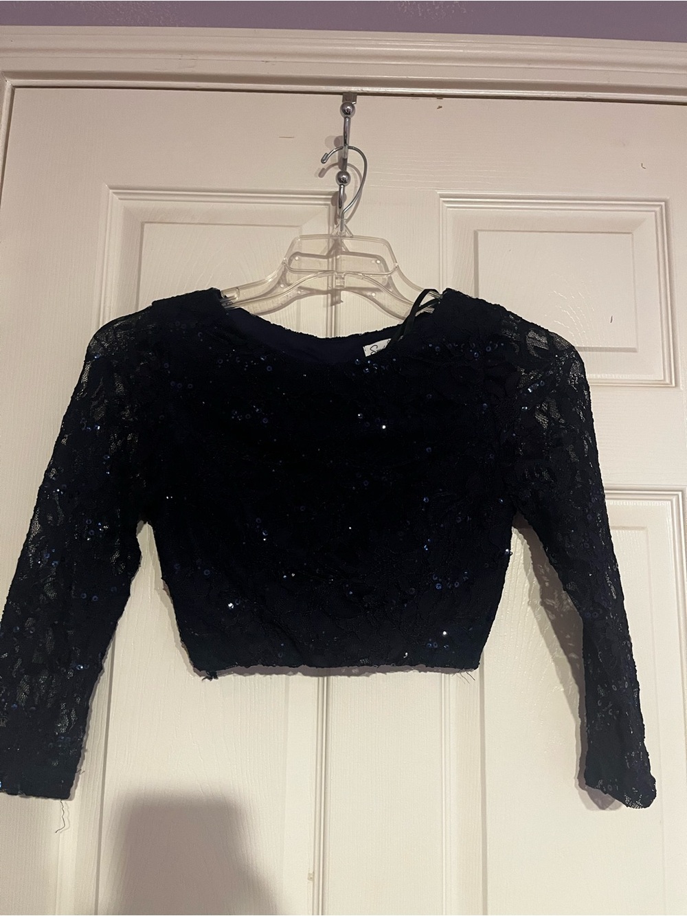 Dark blue Sequin Lace Cropped Women's Top